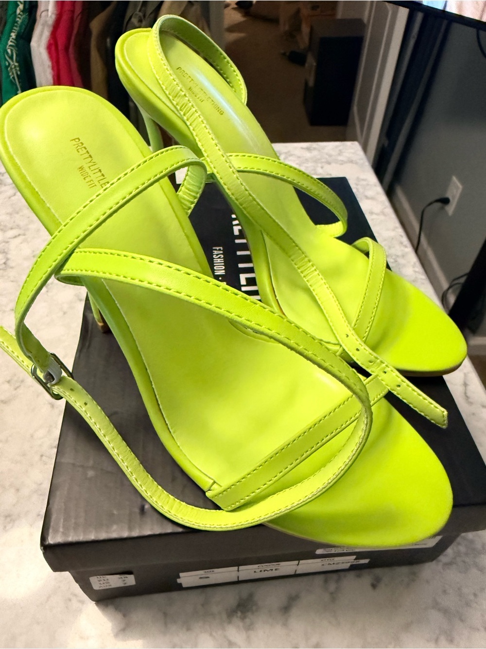 PrettyLittleThing Neon Lime Strappy Heeled Sandals - Bright Lime US7